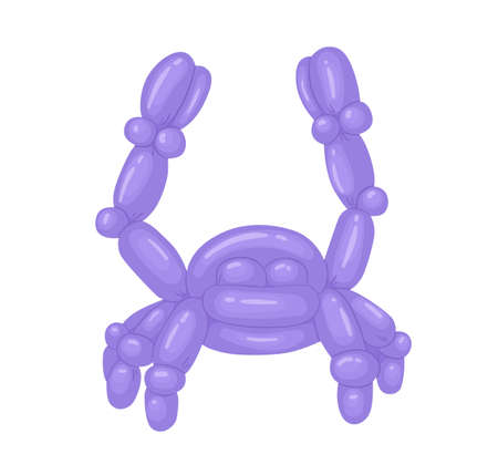 Realistic animal-shaped balloon, funny crab toy for childrens birthday party. Twisted helium latex ballon. Colored flat vector illustration of childish object isolated on white backgroundのイラスト素材