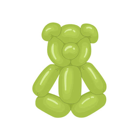 Realistic animal-shaped balloon, cute funny childish bear toy for kids birthday party. Twisted helium latex ballon. Colored flat vector illustration of childrens object isolated on white backgroundのイラスト素材