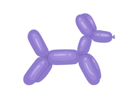 Cute childish dog toy from twisted helium balloon. Glossy latex animal from ballon bubbles for childrens birthday party. Colored flat vector illustration isolated on white backgroundのイラスト素材