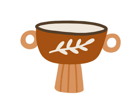 Clay pot for home interior decoration. Decorative earthen flowerpot. Trendy planter for houseplants. Flat vector illustration of stylish pottery isolated on white backgroundのイラスト素材