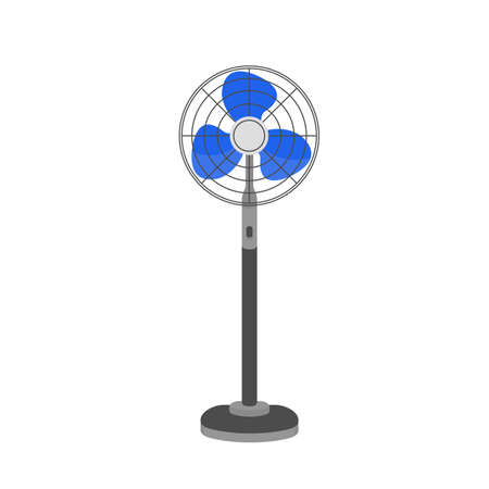 Pedestal fan, floor ventilator vector illustration. Air cooling device, stand fan isolated on white background. Wind blower, household appliance with rotating blades. Hot weather attributeのイラスト素材