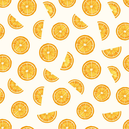 Lemon slices hand drawn vector seamless pattern. Delicious orange pieces texture. Fresh sour citrus fruit decorative backdrop. Organic vegetarian food, natural juice ingredient illustrationのイラスト素材