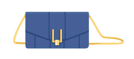 Women fashion clutch with flap snap closure and shoulder strap. Small leather bag with golden buckle. Modern rectangular handbag for evening. Flat vector illustration isolated on white backgroundのイラスト素材