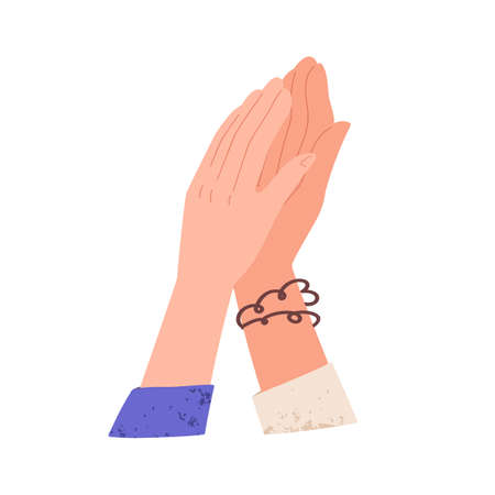 Women clapping hands giving high five, gesturing hi. Concept of support, success and achievement. Friends arms up for congratulation. Flat vector illustration isolated on white backgroundのイラスト素材