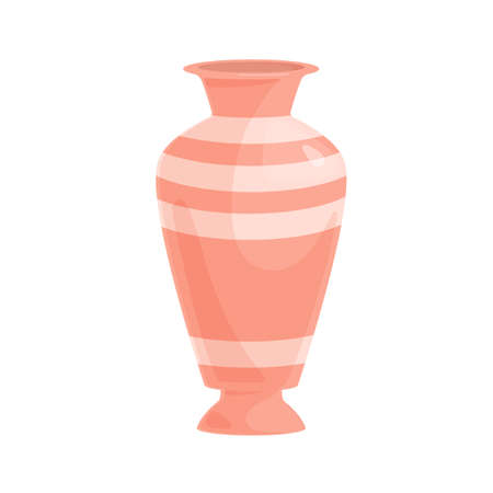 Ceramic flower vase. Empty glossy enameled porcelain vessel with stripes. Modern dyed pottery. Realistic decorative crockery. Flat cartoon vector illustration isolated on white backgroundのイラスト素材