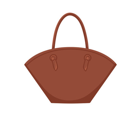 Fashion women leather handbag with rounded open top and handles. Modern stylish handheld basket tote bag with wide sides. Fashionable accessory. Flat vector illustration isolated on white backgroundのイラスト素材