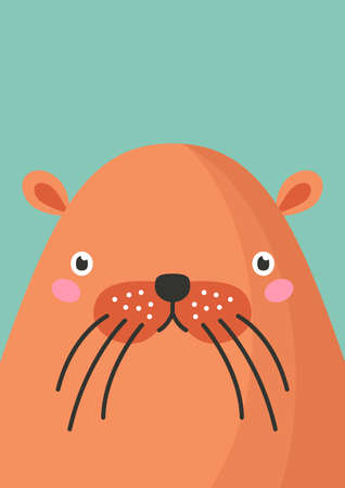 Cute beaver snout flat vector illustration. Adorable wild forest animal muzzle cartoon colorful background. Close up wild beaver head, face decorative backdrop. Childish zoo card design ideaのイラスト素材