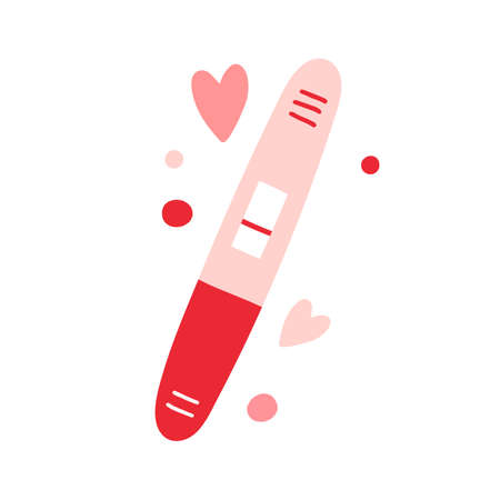 HCG Pregnancy test with negative result, one strip or stick meaning not pregnant woman. Feminine item. Flat vector illustration isolated on white backgroundのイラスト素材