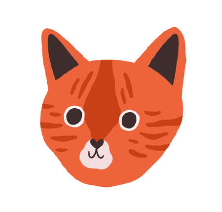 Cute cats face. Head of feline animal. Funny kitty muzzle with lovely sweet eyes. Adorable kittens snout. Pets portrait in doodle style. Flat vector illustration isolated on white backgroundのイラスト素材