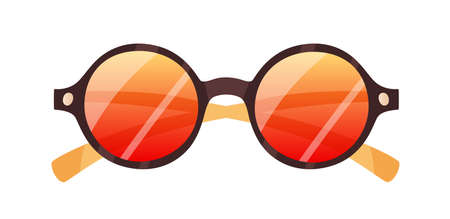 Fashion round sunglasses. Stylish retro sun glasses with circle-shaped lenses and plastic rim. Summer eyewear. Trendy women accessory. Colored flat vector illustration isolated on white backgroundのイラスト素材