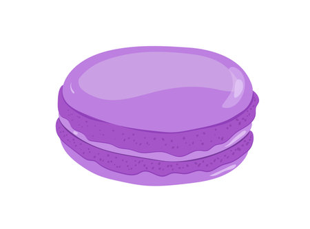 Sweet macaroon. French macaron dessert. Almond pastry with cream filling. Sugar biscuit with lavender or blueberry flavor. Yummy food. Flat cartoon vector illustration isolated on white backgroundのイラスト素材