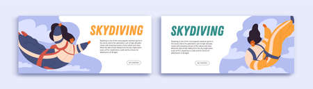 Banner design for skydiving festival promotion. Horizontal background template of extreme...