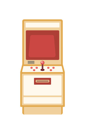 Retro game machine flat vector illustration. Vintage arcade cabinet with buttons isolated on white background. Amusement equipment. Classic electronic game. Old school entertainment deviceのイラスト素材