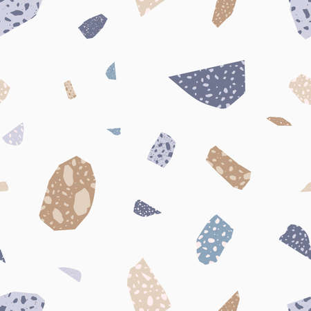 Italian terrazzo flat vector seamless pattern. Colorful stone particles geometric texture. Scattered colorful stone particles decorative background. Vintage wallpaper, wrapping paper, textile designのイラスト素材