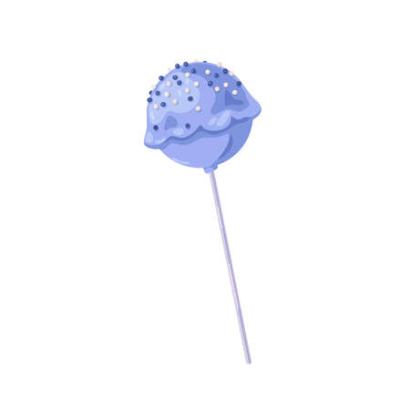 Lollipop candy on stick. Sweet roll pop decorated with sprinkles. Hard ball lollypop. Round sugar sucker. Yummy glossy lolly. Realistic flat vector illustration isolated on white backgroundのイラスト素材