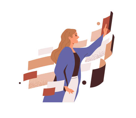 Abstract data analysis. Person work with systems and structures, analyze information. Business technology and workflow automation concept. Flat graphic vector illustration isolated on white backgroundのイラスト素材