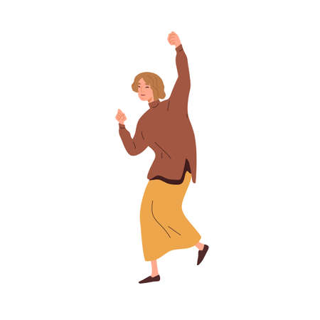 Happy excited woman rejoicing. Positive cheerful person celebrates success and victory. Joyful smiling successful female exulting with joy. Flat vector illustration isolated on white backgroundのイラスト素材