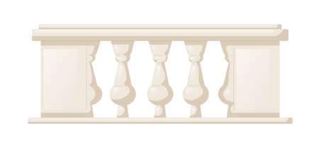 Balustrade with balusters for fencing. Palace decorative railing. Balcony handrail with pillars and gaps. Castle architecture. Realistic flat vector illustration isolated on white backgroundのイラスト素材