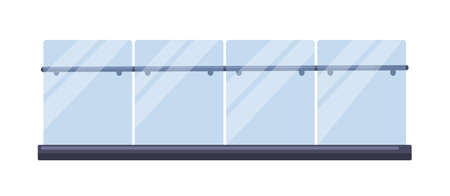 Glass and metal fence. Modern balcony and terrace fencing, railing. Iron handrail with plexiglass panels. Steel banister. Architecture element. Flat vector illustration isolated on white backgroundのイラスト素材