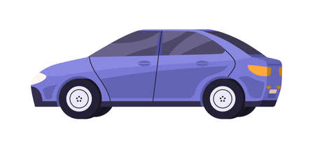 Car side view. Auto vehicle with sedan body type. Road wheel transport profile. New shiny automobile model. Colored flat cartoon vector illustration isolated on white backgroundのイラスト素材