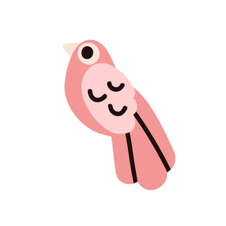 Abstract pink bird. Small tropical birdie with feathers, folded wings and beak. Cute wild exotic animal. Colored flat vector illustration isolated on white backgroundのイラスト素材