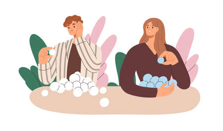 People with good healthy personal boundaries. Psychology concept of respecting and saving limits. Couple with separate own individual space. Flat vector illustration isolated on white backgroundのイラスト素材