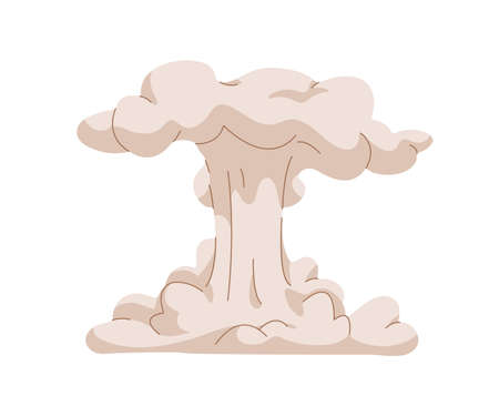 Blast cloud after bomb explosion. Big bang. Exploding, bursting silhouette. Mushroom-shaped boom outburst. Detonation effect with dust, fume puff. Flat vector illustration isolated on white backgroundのイラスト素材