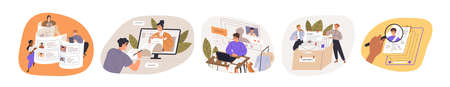 Job search, recruiting, hiring concept. HR searching, interviewing, choosing candidates for...