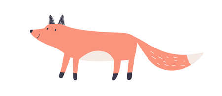 Cute baby fox in Scandinavian style. Happy funny forest animal. Amusing wild pup. Adorable lovely...