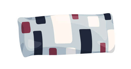 Soft cushion design with geometry pattern pillowcase. Long rectangle pillow for cosy home bedroom interior. Decorative object. House decor. Flat vector illustration isolated on white backgroundのイラスト素材