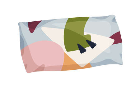 Modern decorative cushion with abstract pattern pillowcase. Comfy soft pillow design for home interior decoration. Comfortable decor. Colored flat vector illustration isolated on white backgroundのイラスト素材