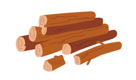Wood logs pile. Heap of stacked forest lumber, cut timber. Sawn chopped tree trunks, beams lying. Hardwood pieces, wooden material. Flat vector illustration isolated on white backgroundのイラスト素材