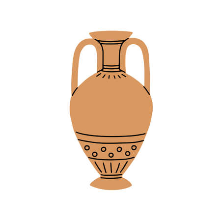 Greek ceramic amphora. Antique clay wine vase of Ancient Greece. Old historical vessel. Classic earthenware crockery, pottery of antiquity. Flat vector illustration isolated on white backgroundのイラスト素材