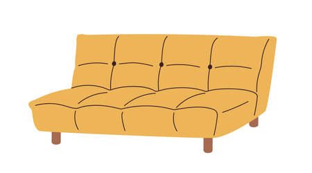 Mid-century retro sofa bed design. Trendy armless couch for living room interior. Stylish modern cozy soft lounge furniture of 50s. Colored flat vector illustration isolated on white backgroundのイラスト素材