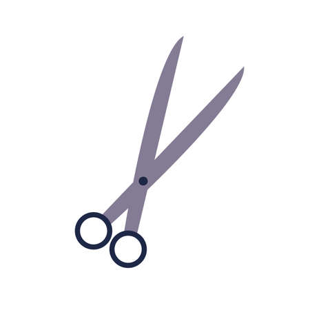 Open scissors pair for hair cutting. Hairdressers and barbers professional tool. Shears icon, top view. Flat vector illustration isolated on white backgroundのイラスト素材