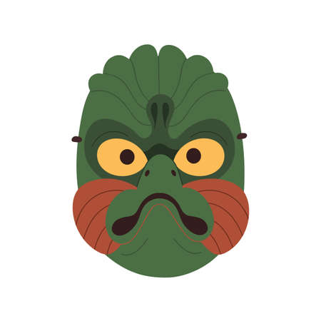 Karura noh mask. Japanese Garuda bird. Japan Kabuki theater character with beak. Asian traditional oriental theatrical head, divine face. Flat vector illustration isolated on white backgroundのイラスト素材