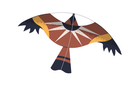 Wind kite flying, floating in air. Flight of kids paper toy of bird shape. Childish entertainment object design with wings, tail. Flat vector illustration isolated on white backgroundのイラスト素材
