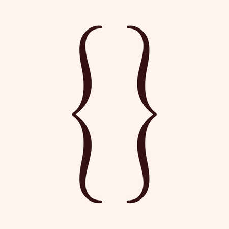Curly double braces. Symmetric brackets pair, punctuation symbol for mathematics. Typography twirly mark, frames for maths. Retro parenthesis sign for text quote. Isolated flat vector illustrationのイラスト素材