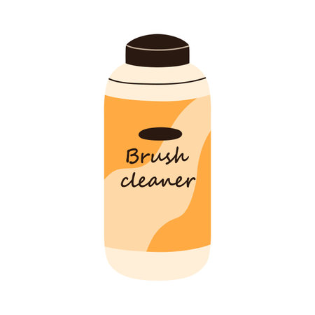 Brush cleaner in plastic bottle. Paintbrush restorer, cleaning liquid in jar, container. Art care supply in package. Flat graphic vector illustration isolated on white backgroundのイラスト素材