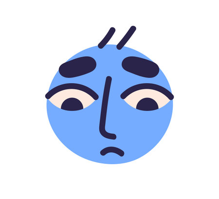 Sad upset avatar with unhappy frustrated face expression. Cute emoji character in sorrow, grief, frustration. Melancholy emoticon. Flat graphic vector illustration isolated on white backgroundのイラスト素材