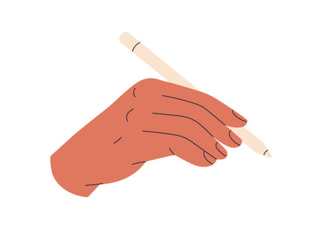 Stylus in artists hand for digital drawing on graphic tablet. Arm holding electronic painting tool, instrument. Modern illustrators supply. Flat vector illustration isolated on white backgroundのイラスト素材