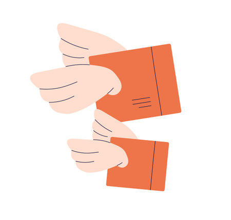 Delivery boxes flying. Parcels with wings delivering post, air mail. Fast express postal service concept. Funny packages, goods shipment. Flat vector illustration isolated on white backgroundのイラスト素材