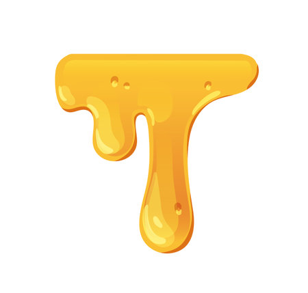 Bee honey dripping, melting, leaking down. Gold shiny sticky caramel fluid flowing. Amber maple syrup, sweet liquid, yellow sugar stream. Flat graphic vector illustration isolated on white background.のイラスト素材