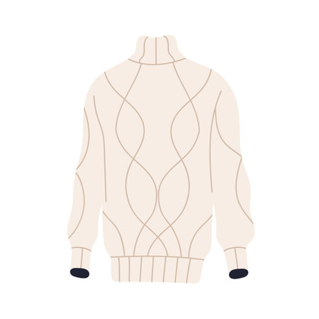 Knitted sweater. Warm wool apparel for winter, cold weather. Women knitwear clothes. Cozy soft turtleneck wearing. Woolen garment. Flat vector illustration isolated on white backgroundのイラスト素材
