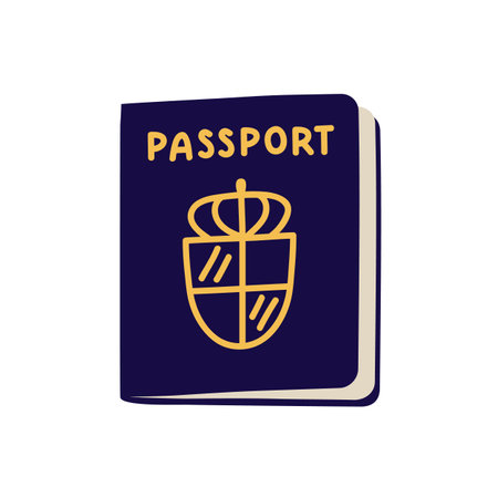 Passport, ID document. Legal pass, book cover with abstract national emblem. Closed identification pasport of citizenship, nationality. Flat vector illustration isolated on white backgroundのイラスト素材