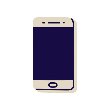 Mobile smart phone. Black screen, blank display of smartphone. Abstract cellphone device icon. Modern cell telephone, gadget with touchscreen. Flat vector illustration isolated on white backgroundのイラスト素材