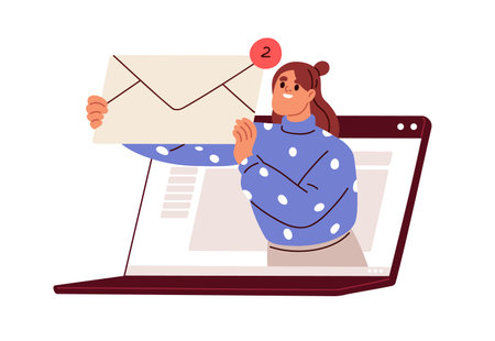 Inbox mail concept. New message notification, letter in online envelope. Newsletter in mailbox. E-mail marketing, subscription, communication. Flat vector illustration isolated on white backgroundのイラスト素材