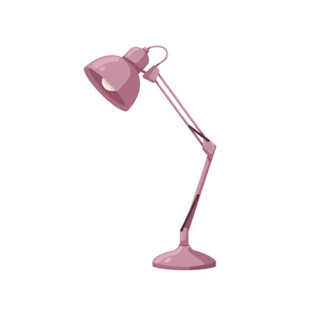Table desk lamp, office desktop light design. Electric illumination equipment with lightbulb, adjustable metal leg and stand. Flat cartoon vector illustration isolated on white backgroundのイラスト素材