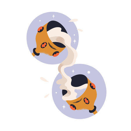 Balance, harmony and tranquility concept. Goblets, pouring liquid. Interchange of liquid, energy. Fluid current connection, swap. Flat graphic vector illustration isolated on white backgroundのイラスト素材