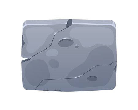 Stone plate, game element. Metal plaque. Rectangle board with old cracked texture, iron rectangular panel for gui, button. Flat cartoon graphic vector illustration isolated on white backgroundのイラスト素材